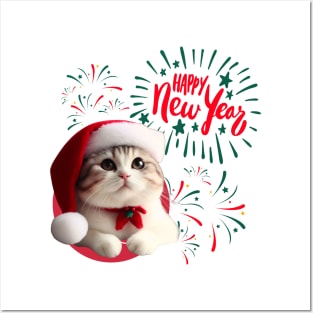 Cute Cat Happy New Year ,Brafdesign Posters and Art